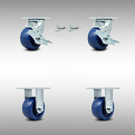 Service Caster 4 Inch Stainless Steel Solid Poly Caster Set with 2 Brakes/Swivel Lock 2 Rigid SCC-SS30S420-SPUR-TLB-BSL-2-R-2